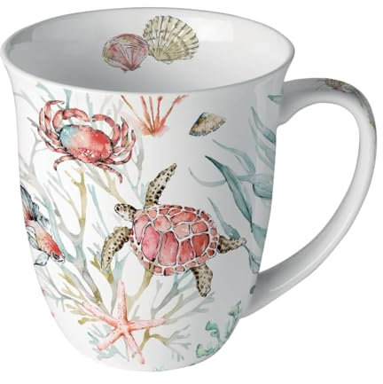 Ambiente Tasse animaux marins sur coraux en porcelaine. Tasse à motif pour la table dressée et comme cadeau, 0,4 l x H 10,5 cm