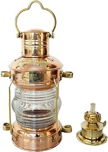 Ottone Lanterna Lampada Nave Olio Nautico Barca Marittima Luce Ancora Antico Rame