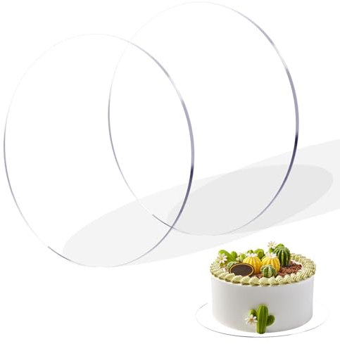 Giantree 2 Pcs 1/4 Clear Cake Boards Round, 6 Inch Diameter Acrylic Cake Disc Round Cake Table Top for Cake Baking DIY Dessert and Crafting (15cm)