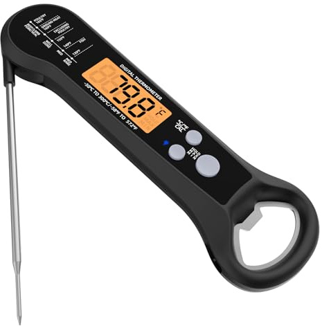 Instant Read Meat Thermometer for Grill and BBQ, Fast Accuracy Digital Food Thermometer with Backlight&Waterproof for Cooking,Baking,Fish,Liquids,Lamb,Chicken (Black)