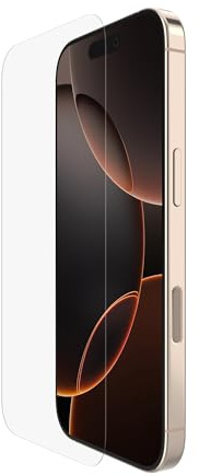 Belkin ScreenForce InvisiGlass Protector Pantalla iPhone17 + iPhone 16 Pro, Película Protectora Frente a Impactos y Arañazos, Bandeja de Alineación Fácil, Instalación Sin Burbujas, Cristal Reciclado