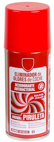 Eliminador de Olores Especial para de Automóvil: Elimina Olores y Humedad, Destruye Hongos y Bacterias, Uso Fácil y Rápido - Aire Fresco y Limpio en Tu Coche 150ml, Olor Piruleta - 1 Unidad