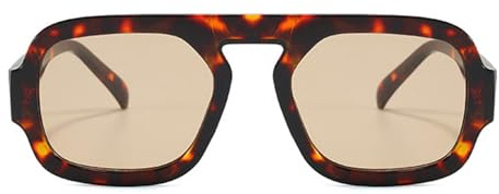 Ggpyyon Trendy 70s Square Sunglasses for Women Men,Vintage Square Pilot Sunglasses Fashion Flat Top Shades(Leopard/Champagne)