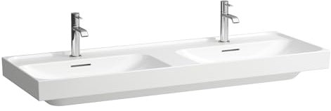 LAUFEN Meda Doppelwaschtisch, unterbaufähig, 1300x460mm, 3 Hahnlöcher je Becken, mit Überlauf, H8141127571081, Farbe: weiß matt