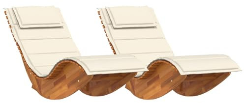 vidaXL Holz-Schaukel-Sonnenliege mit Kissen Akazienholz Ergonomisches Außen-Tagesbett Creme Weiß Bequem und Wetterbeständig Patio Möbel Ideal zum Entspannen am Pool oder im Gartenstuhl Lounge