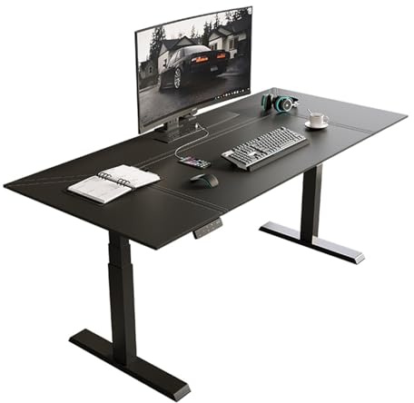 piccola scrivania per laptop Scrivania elettrica in piedi con piano in pelle, altezza regolabile, scrivania in 3 posizioni di memoria, prese ricarica, nero(M)