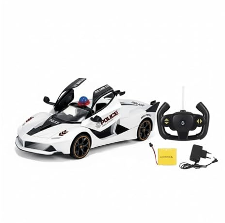 YSAMAX Top Speed RC Police Sports Car NO.565, K5, Remote Control Rechargeable Supercar with Opening Doors, Flashing Lights & Realistic Design, High-Speed Racing Vehicle Toy for Kids White
