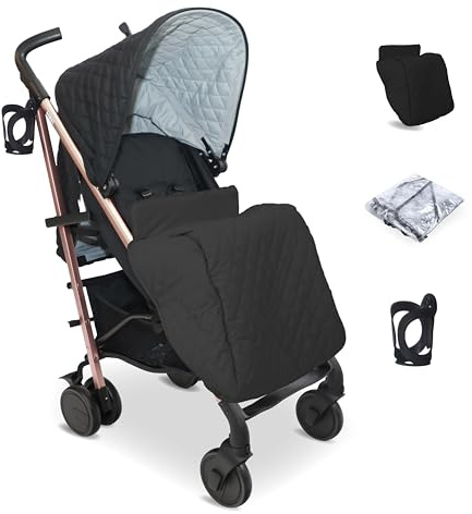 My Babiie MB51 Stroller – from Birth to 4 Years (22kg), Lightweight, Umbrella Fold, Travel Buggy for Toddlers, Pushchair Includes Footmuff, Cup Holder, Rain Cover - Quilted Black