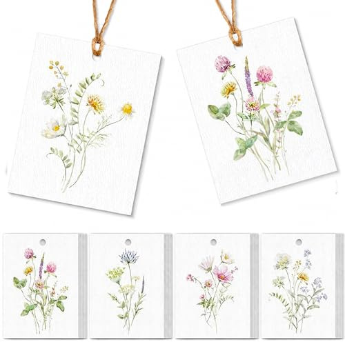 50 Set Floral Blank Gift Tags with String 5 Styles Flower Paper Gift Tags 2x3 in Watercolor Floral Paper Tags with Strings Set Gift Wrapping Tags for Wedding Bridal Shower Birthday Party Supplies