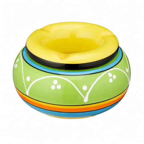 MIJOMA Posacenere antivento in dolomite, posacenere da tavolo in ceramica con coperchio, resistente alle intemperie, per interni ed esterni (verde, design Fiesta, diametro 11 cm)