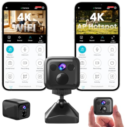 Mini Camera Espion Sans Fil, Mode AP Hotspot & WiFi, 160 Jours Standby | 4K, Vision Nocturne, Détection de Mouvement, Camera de Surveillance Sans Internet pour Exterieure Intérieur, Noir Foncé