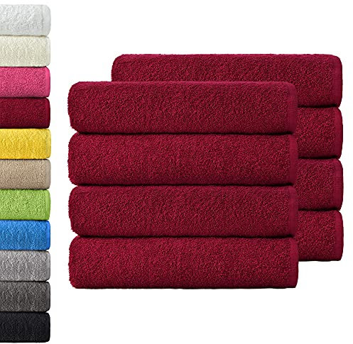 NatureMark 8er Spar-Pack Frottier Handtücher, Handtuch-Set, 50 x 100 cm, Bordeaux rot, 100% Baumwolle