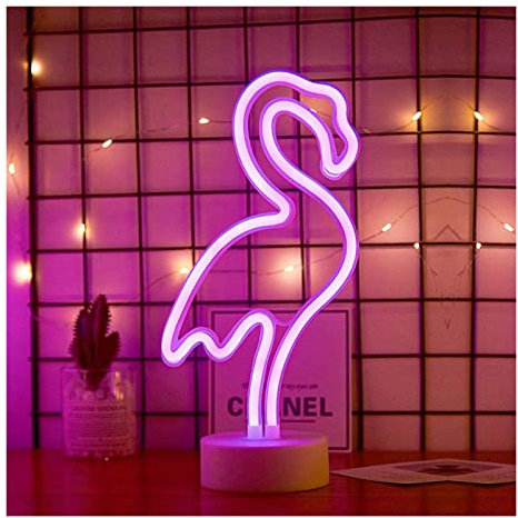 ENUOLI LED Flamingo Neon Light Signs - Pink Neon Lights - Room Decor - Battery & USB Operation - Night Lights with Pedestal