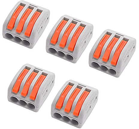 smseace 50 Pcs 3 Port Lever Nut Conductor Compact Wire Connectors Fast Connection Terminal Suitable for Multiple Types of Wires PCT-213-50P