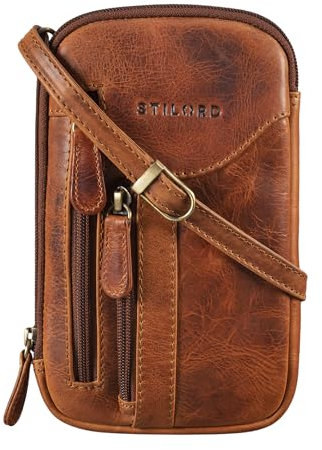 STILORD 'Lane' 3-in-1 Handy Umhängetasche Gürteltasche Handgelenktasche Leder Brustbeutel für Smartphone Kleine Crossbody Bag Vintage Echtleder, Farbe:kara - cognac