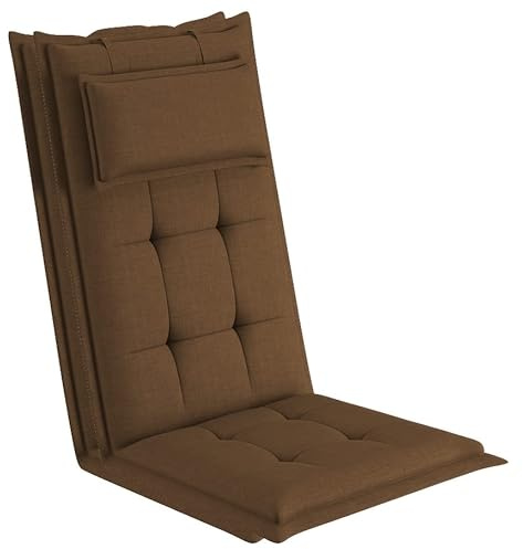 sunnypillow 2 Stück Gartenstuhlauflagen mit abnehmbarem Kopfpolster - 120 x 50 x 9cm - Stuhlauflagen Hochlehner, Auflage für Gartenmöbel - Sitzauflagen Outdoor, wasserdicht UV-Lichtecht - Braun