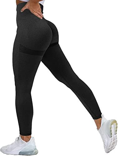 Memoryee Donna Leggings Sportivi Push Up Booty Pantacollant Fitness Vita Alta Elastici Collant Leggins Yoga Palestra Pantaloni/B-Black/S