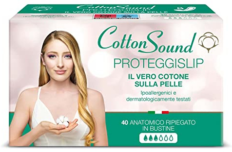 COTTON SOUND Proteggislip con Cotone 40 Pezzi | 100% Cotone Idrofilo, anatomico ripiegato in bustine, ipoallergenici, dermatologicamente testati, massima assorbenza