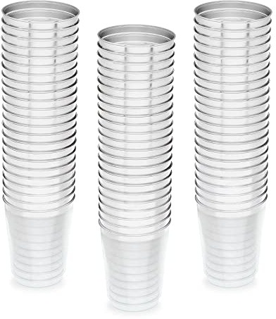 STACKABLES Crystal Clear Hard Plastic Cups with Elegant Silver Rim 50-Pack 10oz - Reusable Tumblers for Parties, Weddings, and Christmas Celebrations - Premium Quality Glassware