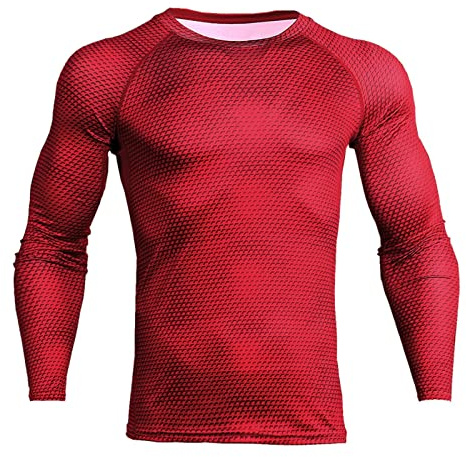 Beokeuioe T-shirt de course à manches longues pour homme - Compression - Sport - Sous-vêtements fonctionnels - Sous-vêtements de sport, a rouge, M