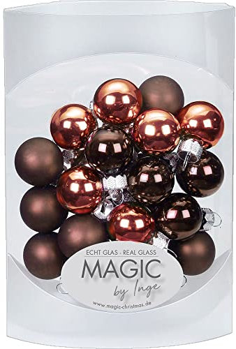MAGIC 25 STK. Weihnachtskugel 2cm Glas Weihnachtsschmuck Weihnachtsdeko Deko Box (Cognac Diamond // braun Kupfer)