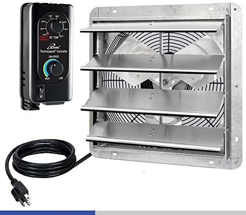 iLIVING 16 Wall Mounted Shutter Exhaust Fan, Automatic Shutter, with Thermostat and Variable Speed controller, 0.85A, 1200 CFM, 1800 SQF Coverage Area Silver (ILG8SF16V-ST)