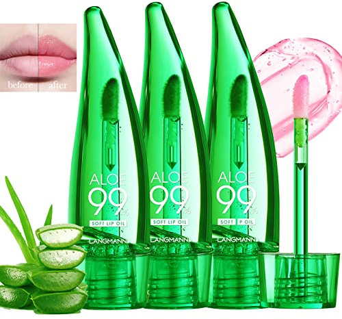Mrettick 3PCS Aloe Vera Lip Gloss, Long Lasting Nutritious Lip Balm Moisturizing Aloe Vera Lip Oil for Lip Treatment and Dry Lips, Color Changing Lipstick Tinted Lip Balm Set (A)