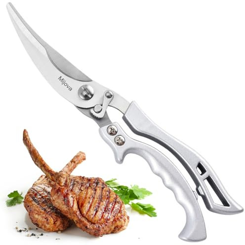 Mijova Küchengeflügelschere, scharfe Hühnerknochenschere aus Edelstahl mit Sicherheitsverschluss und Federmechanismus zum Schneiden von Fleisch, Hühnerknochen, Fisch und Gemüse. (MJ2)