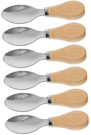 Mikinona 6pcs Wooden Handle Stainless Steel Butter Spoons Handle Kitchen Tools for Cooking Serving and Entertaining