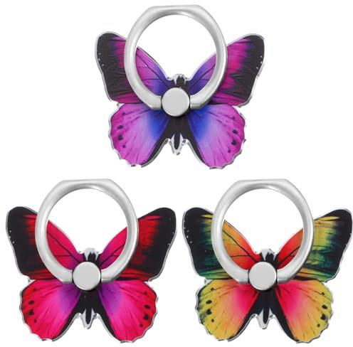 Sibba Juego de 3 soportes para anillos de teléfono con mariposa, de metal, giratorio 360 grados, agarre para teléfono móvil, agarre de dedo colorido, soporte de anillo para mujeres y niñas, funda para