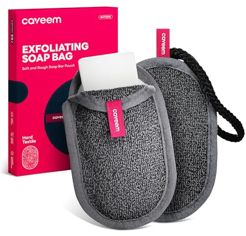 Soap Bag, Rough Exfoliation Soap Pouch for Bar Soap, Soap Mesh Pocket Bar Holder Washing and Drying Bags, Soap Sack Sponge Bag for Shower Bath (2 Pack)