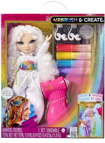 RAINBOW HIGH Air Brush & Create - 1 Muñeca de Moda DIY con Kit de Aerógrafo, Rotuladores Arco Iris Lavables, Pelo Largo, Ojos Verdes, Juego Creativo para Niños de 4 a +12 Años