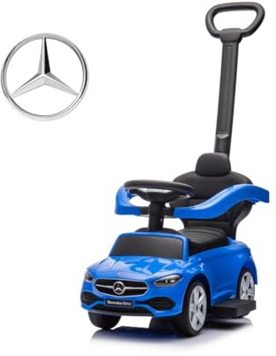 Milly Mally Véhicule avec Poignée Mercedes C-Class Cavalier Enfants Cadeau Enfant 12m+ Voiture Porteur Auto pour Enfant Dès 12 Mois, Volant Audio, Compartiment de Rangement sous Le siège (Bleu)