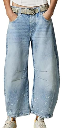Jean baggy pour femme - Coupe large - Taille moyenne - Avec poches - Jean ballon - Jean baggy Y2K - Jambe droite - Jean classique streetwear, bleu ciel, XXL