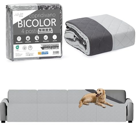 LA SUITE 08 STORE Funda para sofá de 4 plazas con reposabrazos, reversible, elástica, impermeable, resistente a los arañazos de perros y gatos, color gris claro, 4 plazas