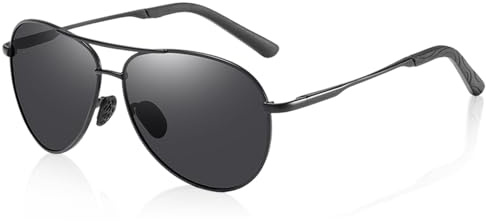 SAIIURV Lunettes de Soleil Homme Pilote, Lunettes de Soleil Homme Femme Polarisées, Protection UV400, Mode Classiques Ultraléger, Verres Anti-Reflets Conduite Pêche Sports Design des Années 80 (Noir)