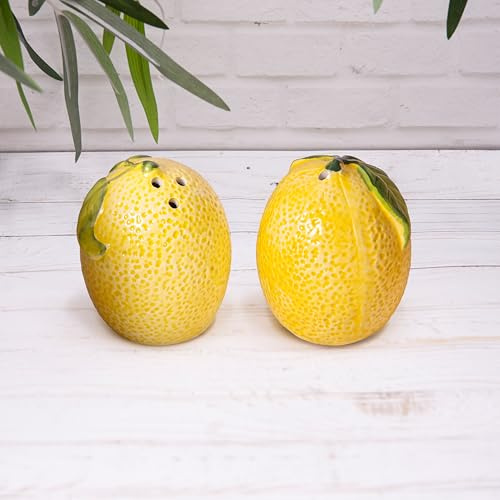 Lemon Shaped Salt & Pepper Pots Ceramic Shaker Fruit Cruet Set