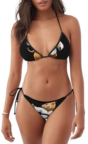 Yyhwhjde Women's 2 Piece Bikini Swimsuit Taekwondo Capybara Picture Triangle Bathing Suits, Black, Small