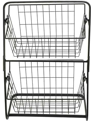 Gsycle Plazo de frutas de 2 niveles para el piso de la cocina, cesta de vegetales de acero de acero al múltiplo estantes de almacenamiento de la canasta de frutas para la cocina