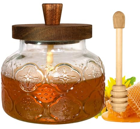 28Oz Honey Jars with Dipper, Glass Honeypot for Storage Fresh Honey