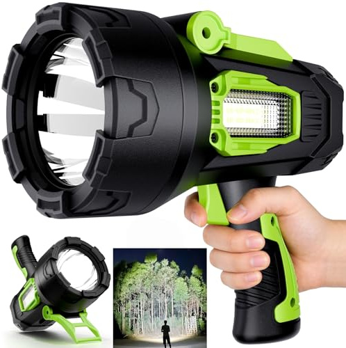 taoquwe Rechargeable Spotlight,2000000 LM Super Bright Handheld Spot Light LED Flashlight High Lumens,Powered Spotlight Large Searchlight Outdoor with Foldable Tripod for Boating Camping Hunting