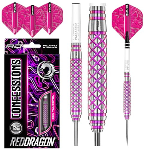 Red Dragon Confessions 26g - 85% Tungsten Steel Darts with Flights, Shafts