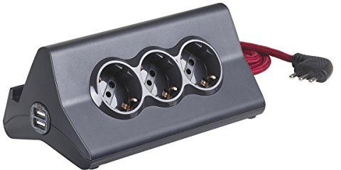 BTicino S3713GBU Ciabatta Multipresa da Scrivania con Spina 10 A, 3 P30, 2 Prese USB, Interruttore, 2 m, Nero