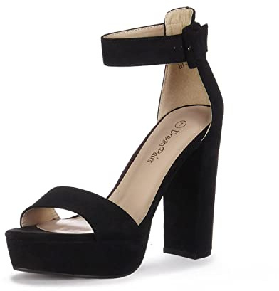 DREAM PAIRS Womens HI-LO High Heel Platform Pump Sandal Orinthia,Size 7,Black/Suede,HI-LO