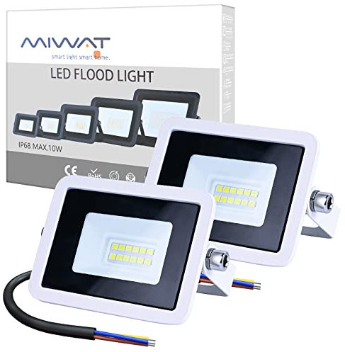 MIWATT LED Strahler Außen 2 Stücke 10W LED Fluter, Superhell Außenstrahler 6000K Kaltweiß IP68 Wasserfest Aussenstrahler, Aussenlampe für Hinterhof, Auffahrt, Türen, Garage, Flur, Garten