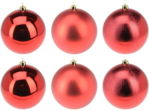 6 x XXL Weihnachtskugeln für Draußen frostsicher und wetterfest zum Hängen Ø 12 cm Christbaumkugeln Christbaumschmuck Baumkugeln für Outdoor Farbe Rot