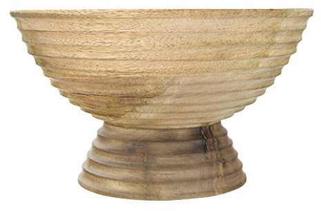 Creative Co-Op Ridged Mango Wood Footed Bowl, Brown