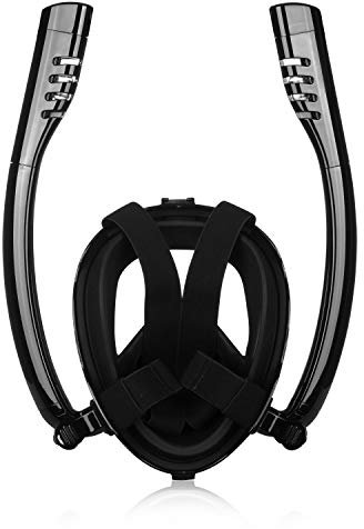 KINGDUO Antifog Tubo Doble Cara Completa Snorkel Buceo Mascara Gafas de respiración de natación con Cámara de Montaje - Negro S/M