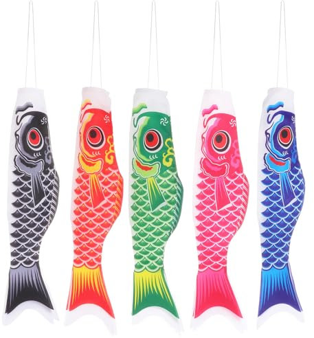 5 Pièces Manche À Air Carpe Streamer Poisson Cerf- Volant Drapeau Koinobori Suspendus Décor pour Sushi Bar Izakaya Chambre 50Cm