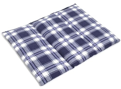 Cojín de semillas de colza grande 40 x 30 cm – 3 cámaras – franela a cuadros azul – Cojín térmico – Cojín de grano